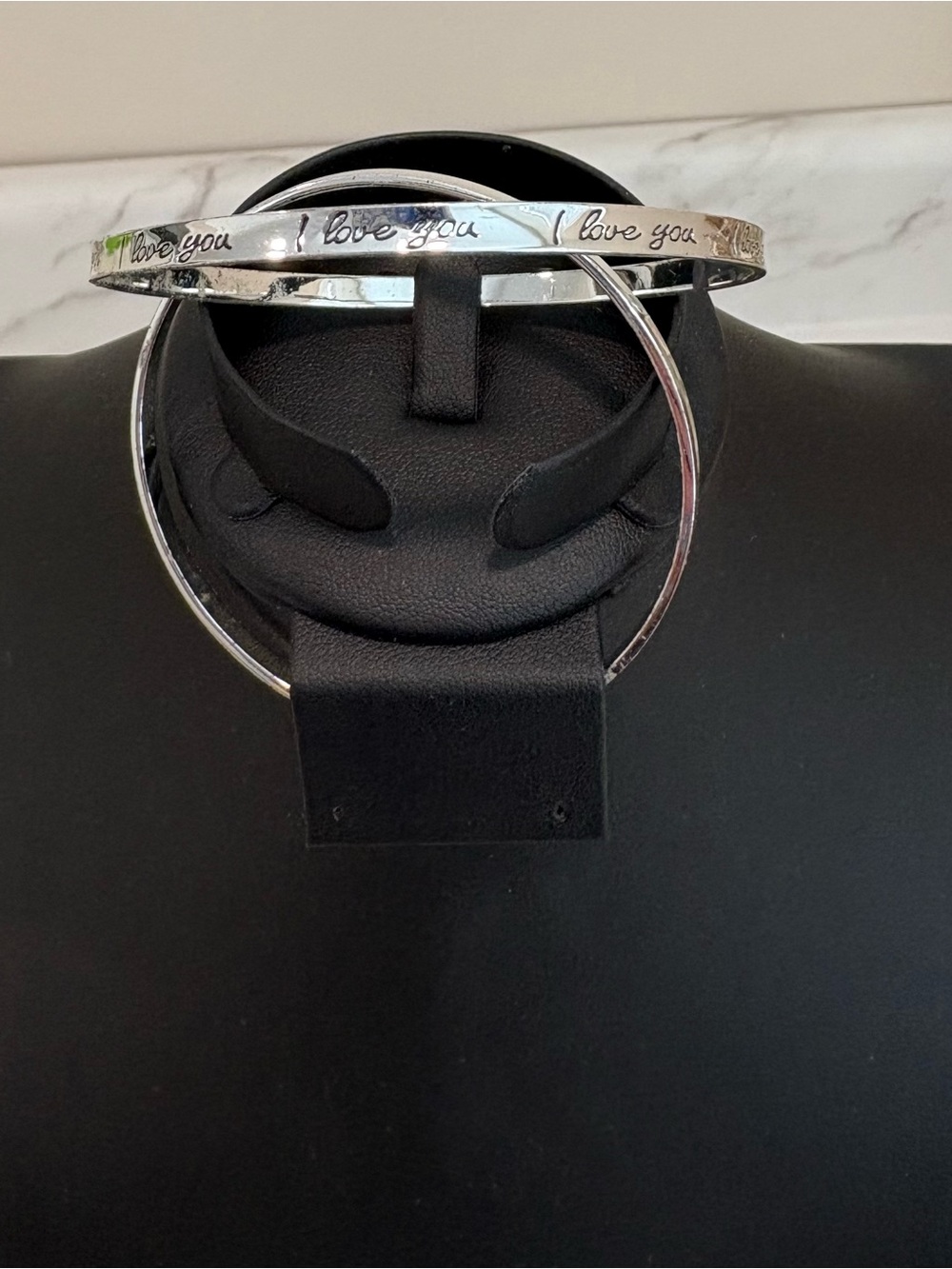 Sterling Silver 'I Love You' Engraved Bangle Set - Silver - Picture 2 of 2